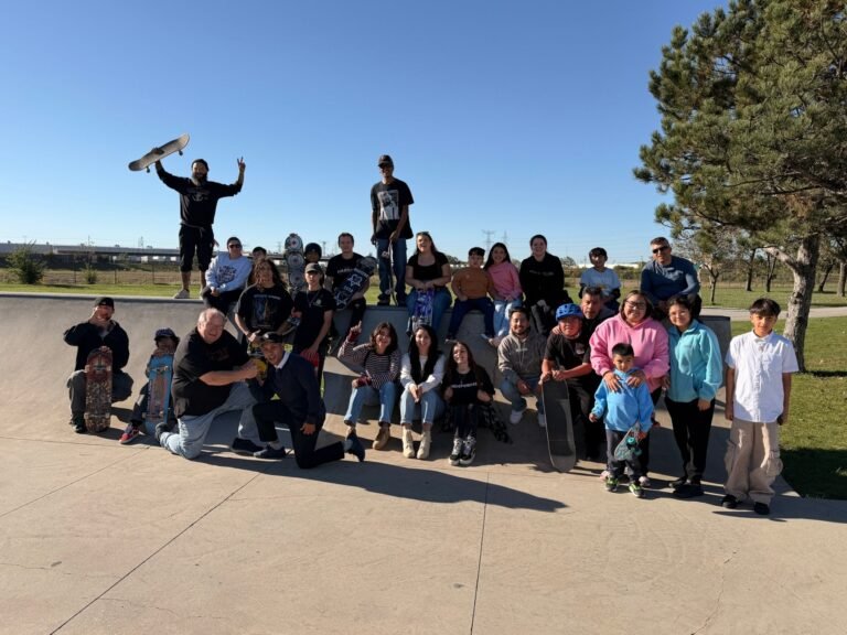 Group photo at the Burbank Skatepark outreach, October 18, 2026